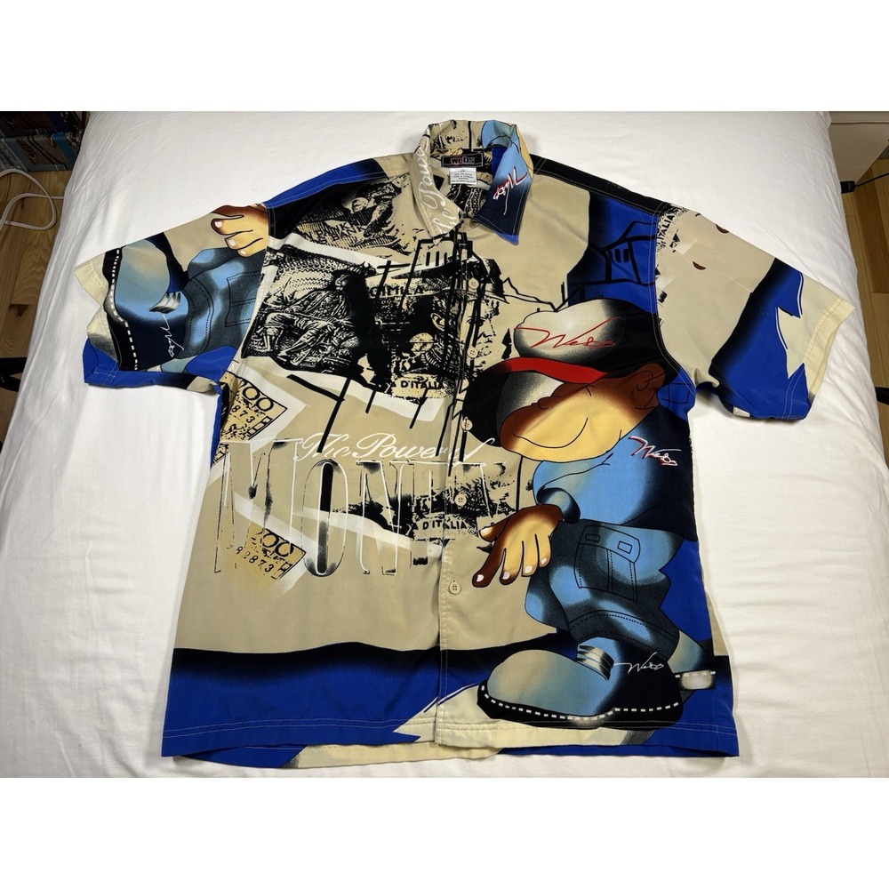 Vintage WEBS Hip Hop Button Down Shirt 2XL The Power of Money Graffiti Cartoon